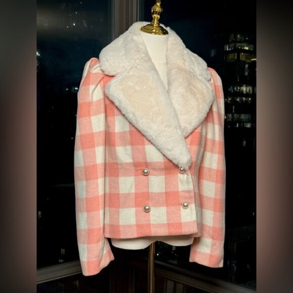 🆕 LOVESHACKFANCY 🧿 NWOT Dumont Faux Fur Collared Jacket, Crisp Peach - Sz M - Picture 11 of 16
